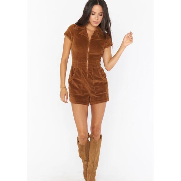 Show Me Your Mumu Outlaw Full-Zip Corduroy Romper, L, Saddle Brown | NEW! - Picture 1 of 5